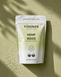 Package of vinoura Superfoods Hemp Seeds on a light background